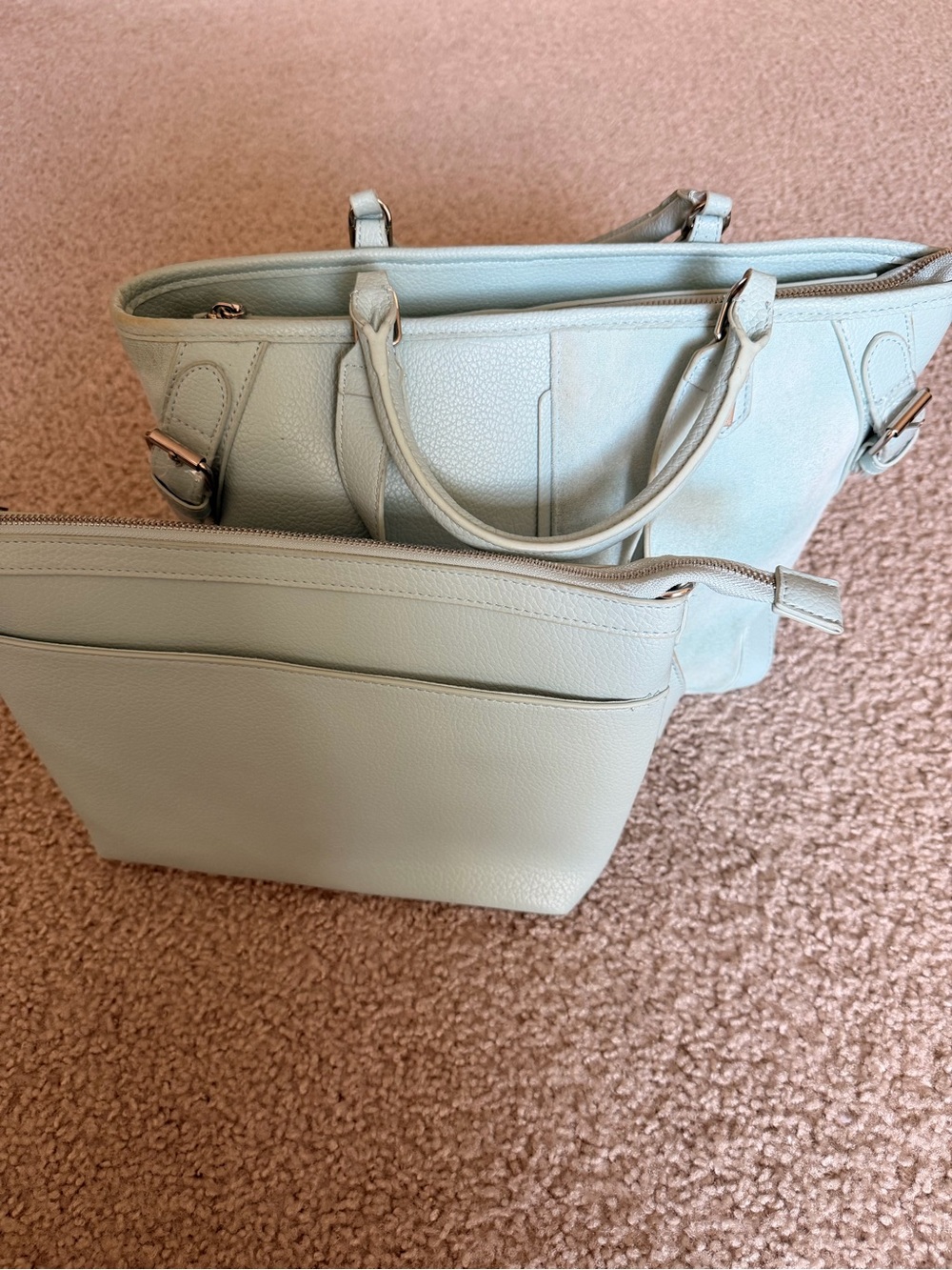 Steve Madden Mint Green Pebbled Tote with Removable Pouch